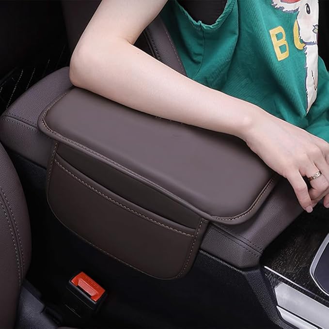 Car Armrest Box Pad for Infiniti QX60/Q50L/QX50/QX55/Q60 Leather Car Armrest Box Cushion Waterproof Center Console Mat Armrest Mat Armrest Cover Accessories,Brown-Without Storage Bag