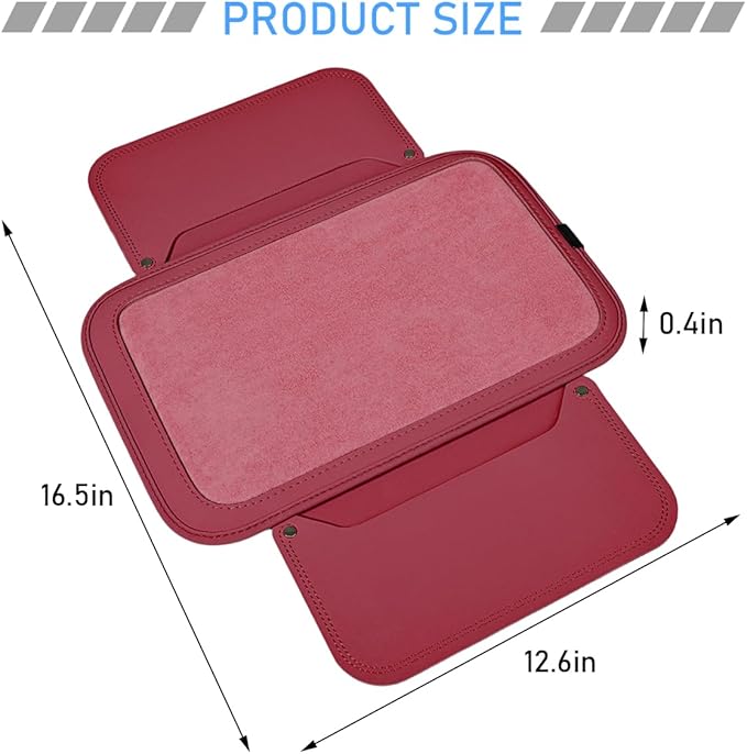 Car Center Console Cover, Leather Furry Fluffy Armrest Seat Box Cushion Pad with 2 Storage Bags, Comfortable Auto Interior Middle Console Protector, Compatible with Most Vehicle (Wine Red)
