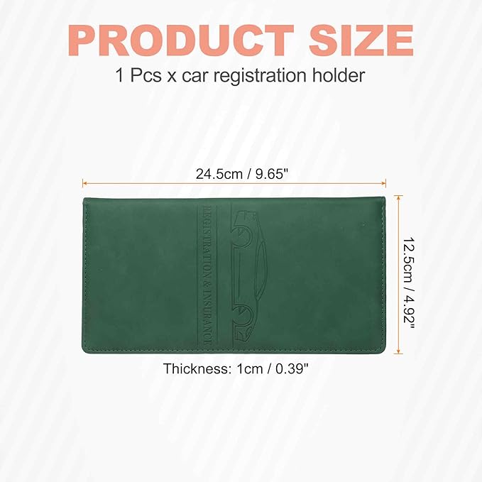 HARFINGTON Car Registration and Insurance Holder 9.65" x 4.92" PU Leather Vehicle Glove Box Organizer Storage Accessories Men Women Car ID Holder for License ID Card Bank Card, Dark Green