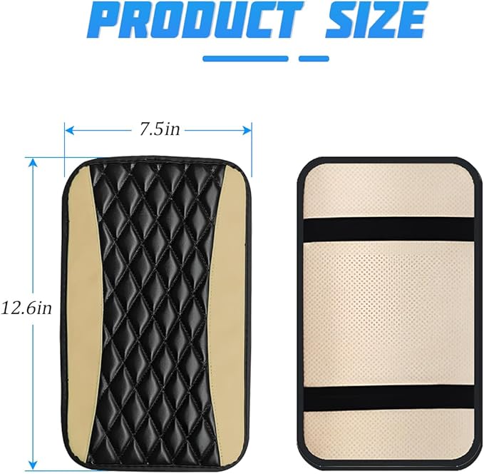 Car Center Console Cover, PU Leather Waterproof Vehicle Armrest Seat Box Protector, Automotive Interior Arm Rest Cushion Protection Accessories, Universal for SUV Sedan Truck (Black/Beige)