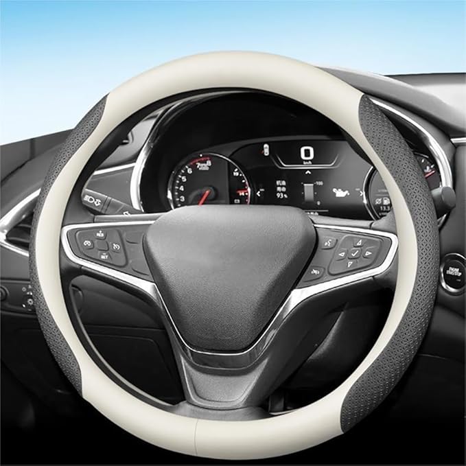 HAOTULE Nappa Leather Slim Stylish Steering Wheel Cover， for Chevrolet Steering Wheel Cover Interior Conversion (White)