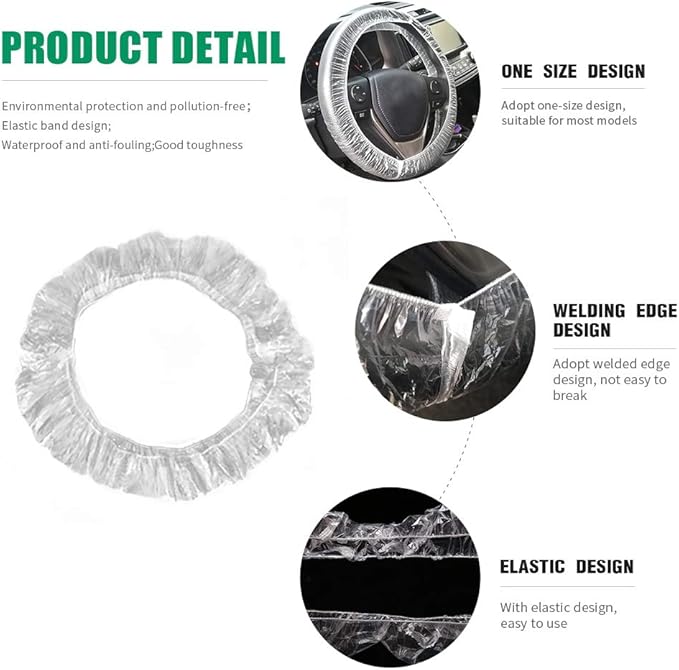 300Pcs Clear Disposable Car Protective Covers Include 100Pcs Disposable Steering Wheel Covers 100Pcs Disposable Gear Shift Cover 100Pcs Disposable Handbrake Cover for Auto Car Accessories