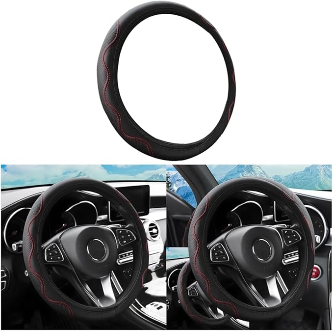 LoyaForba Car Steering Wheel Cover, Non-Slip Microfiber Leather Steering Wheel Cover, Breathable Vehicle Soft Handle Protector, Universal Automotive Interior Accessories for Women Men Girls (Red)
