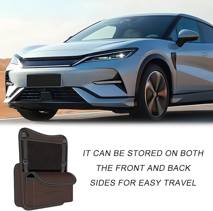 Car Organizer Storage Between Seats, Nappa Leather Large Capacity Vehicle Hanging Handbag Holder for Document Phone, Auto Interior Console Organizer Pocket, Universal Fit (Brown)