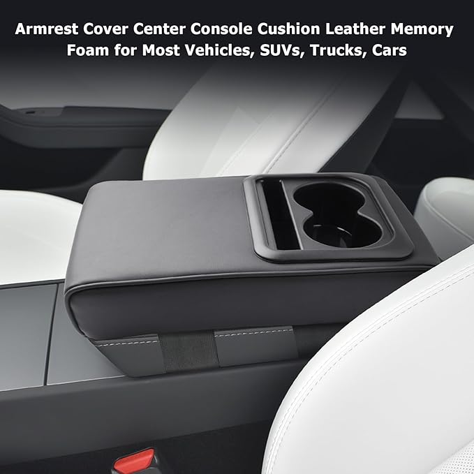 LUWU Car Center Console Cover Auto Armrest Cushion Arm Rest Cover Booster Pad Middle Console Covers Car Armrest Cover Center Console Cushion Leather Memory Foam for Most Vehicles, SUVs, Trucks, Cars