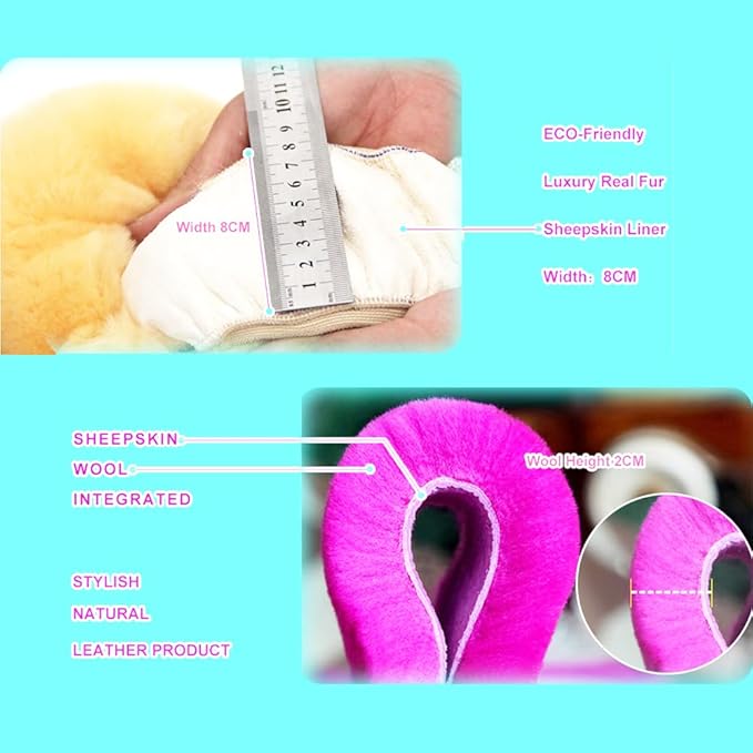 Soft Fluffy Wool Sheepskin car Steering Wheel Cover for Girls Women Universal car 14 1/2-15 1/2inchs (Claret)