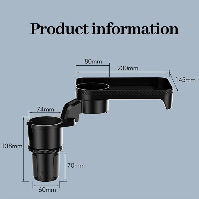 360° Rotatable Car Cup Holder Expander Tray - Adjustable Auto Food Table Desk with Anti-Slip Base, Universal Fit for Front & Back Seat, Holds Snacks, Phones, Drinks (18kg Load Capacity)