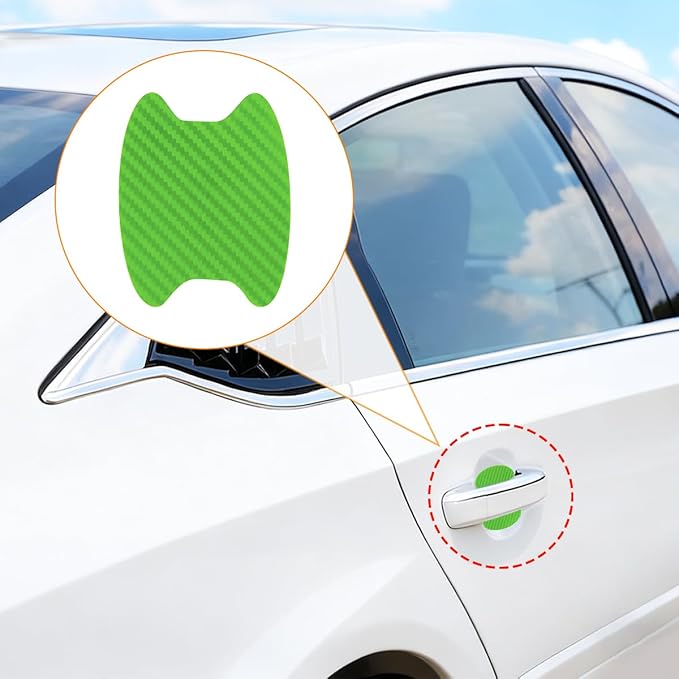 Car Door Handle Cup Scratch Protector, 4PCS 3D Carbon Fiber Vehicle Handle Bowl Sticker, Automotive Exterior Door Cup Protection Decal, Universal for SUV Caravan Automobile (Green)