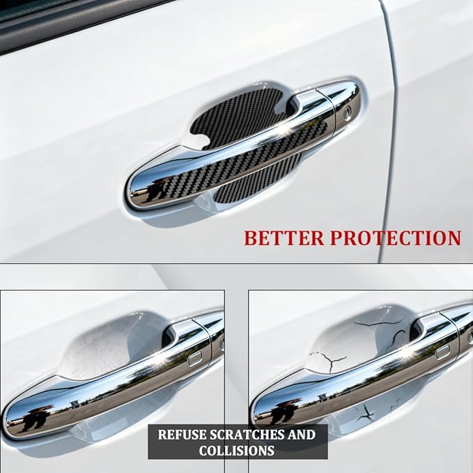 8PCS Car Door Handle Scratch Protectors, Car Door Handle Sticker, Carbon Fiber Anti-Scratches Auto Bowl Protectors, Waterproof Cup Paint Guard Protective Films for Most Vehicles (Black 8PCS)
