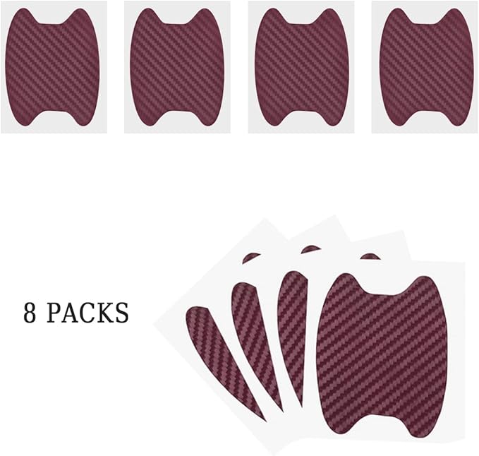 4PCS Car Handle Cup Stickers, Carbon Fiber Scratch Auto Door Protective Film, Non-Marking Bowl Protector, Universal Paint Cover Guard for Most Cars, SUV (Wine Red/4PCS)