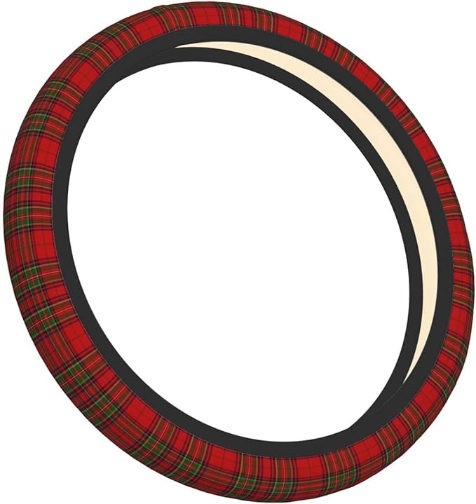 Thickened Elastic Steering Wheel Cover, Pretty Red and Green Tartan Plaid Ultra, Soft, Breathable, Fit for Cars, SUVs, Trucks, Stylish Comfortable Grip