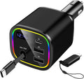 Car Charger USB C, 4in1 Car Phone Charger with USBC Retractable Cable for iPhone Android Fast Charge, AGEMANY 78W Cigarette Lighter Adapter with Voltage Display, 12V/24V Car Accessories Gift (Black)