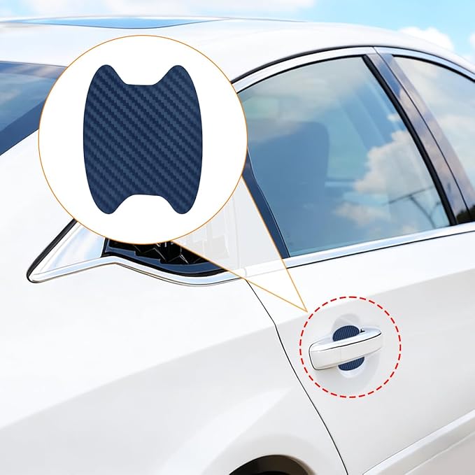 Car Door Handle Cup Scratch Protector, 4PCS 3D Carbon Fiber Vehicle Handle Bowl Sticker, Automotive Exterior Door Cup Protection Decal, Universal for SUV Caravan Automobile (Blue)