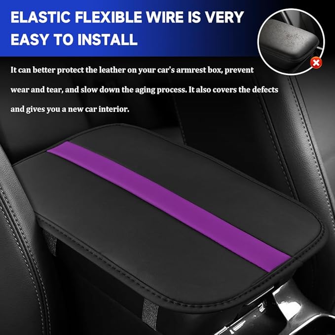 Car Center Console Cushion Pad, Arm Rest Cover for Car, Leather Waterproof Auto Armrest Seat Box Protector, Auto Armrest Storage Box Accessories Fits for Most Vehicles, SUVs, Trucks (Purple)