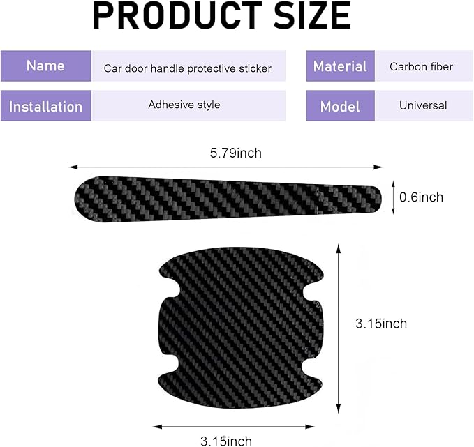 8 PCS Car Door Handle Protectors, Self-Adhesive Auto Doors Handle Cover Guard Protective Film, Scratch Car Door Handles Bowl Sticker, Universal for Most Cars, Trucks, SUVs (Carbon Fiber)