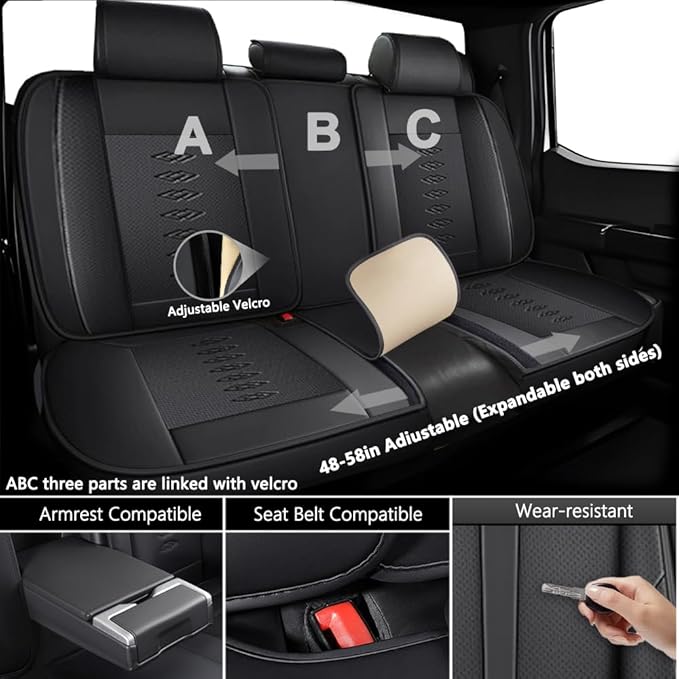 CVQAZ Premium Universal Car Seat Cover, Comfortable Leather Seat Cover for 96% of Models, Waterproof Car Seats Protectors Cushions for 5 Seats(Black)