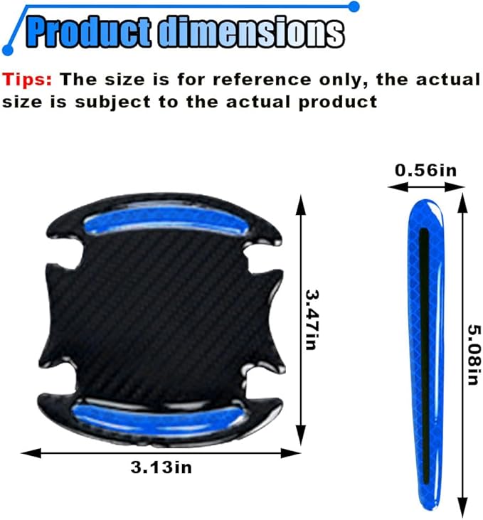 8PCS Reflective Car Door Handle Protector Sticker, Carbon Fiber Auto Door Handle Cup Paint Guard Protective Film, Anti-Scratches Car Door Handle Bowl Sticker, Self-Adhesive & Non-Marking (Blue)