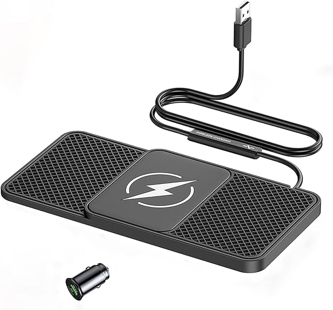Car Phone Charging Pad for SUVs, 20W Fast Phone Replenisher, Non-Slip Flat Charging Mat, Compatible with Qi-Enabled Smartphones, Space-Saving,A USB Interface