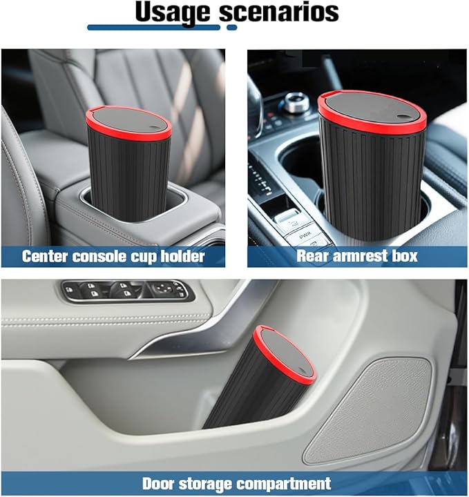 Car Trash Can with Lid, Mini Leakproof Cup Holder Vehicle Garbage Bin with 15PCS Rubbish Bags, Automotive Front Back Seat Dustbin Organizer, Universal for SUV Sedan Truck (Red)