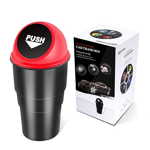 Cup Holder Trash can for car with Lid, Mini Garbage Cans for Back seat Leakproof Vehicle Automotive Cup Holder Car trashcan, Small Trash Bin for Automotive Office Home Kitchen (Red001)