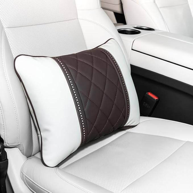 Car Pillows Napa Leather Car Seat Rest Cushion Car Lumbar Pillow for Mercedes Benz Maybach S-Class Lumbar Support Pillow car Accessories（Beige Coffee）