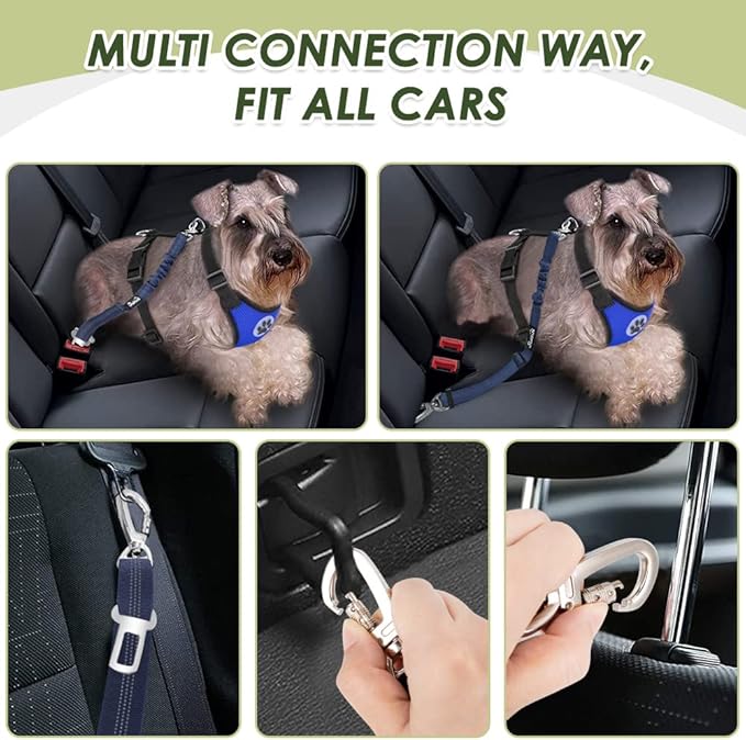 Lukovee Dog Seat Belt for Car, Adjustable Dog Car Harness for Large Medium Small Dogs, Soft Padded & Breathable Mesh Dog Seatbelt with Car Vehicle Connector Strap (Blue,XXX-Small)