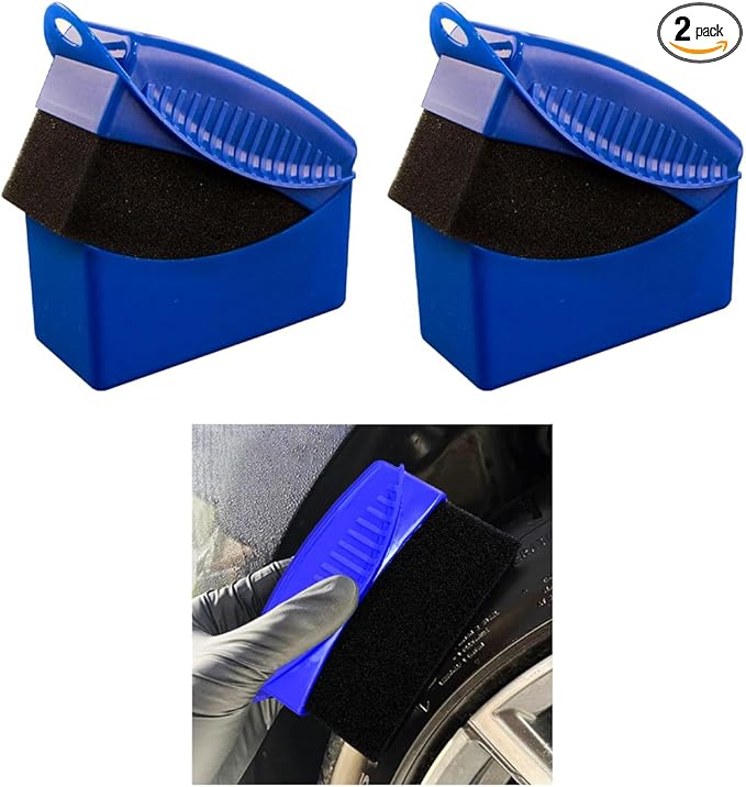 Augeny 2 PCS Tire Dressing Applicator, Reusable Car Tire Shine Sponge Applicator Pad with Lid, Durable Foam Auto Wheel Detailing Applicator for Vehicle Waxing Polishing Cleaning (Blue)