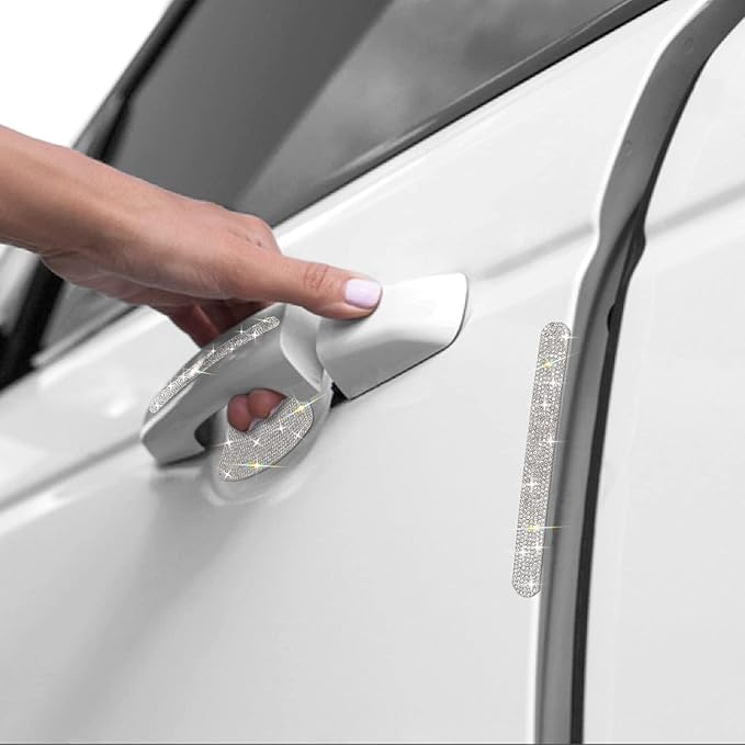 Gengki 10PCS Car Door Handle Bling Rhinestones Stickers Universal Auto Door Handle Scratch Cover Guard Protective Film Pad Sliver