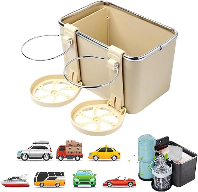 ZMPDJG 2025 New Car Armrest Storage Box, Car Armrest Storage Box with 2 Cup Holders, Universal Between Seat Console Organizer with Phone Slot (E)