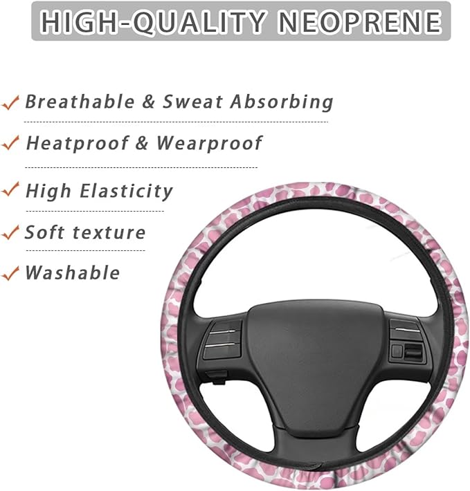 Universal Non-Slip Steering Wheel Cover, 15-inch Polyester Material Driving Accessories, Adjustable for Car and Truck(Pearl Powder Spots)