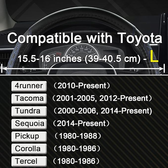 West Llama Customized Auto Car Steering Wheel Cover for Toyota Tacoma,4Runner,Tundra,Sequoia,15.5-16 inch(Diamond Quilted-Black+Blue-Large Size)