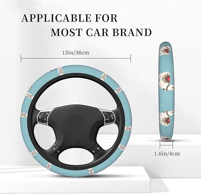 Neoprene Steering Wheel Cover Llama Pattern Car Steering Wheel Cover Universal Fit for Most Cars