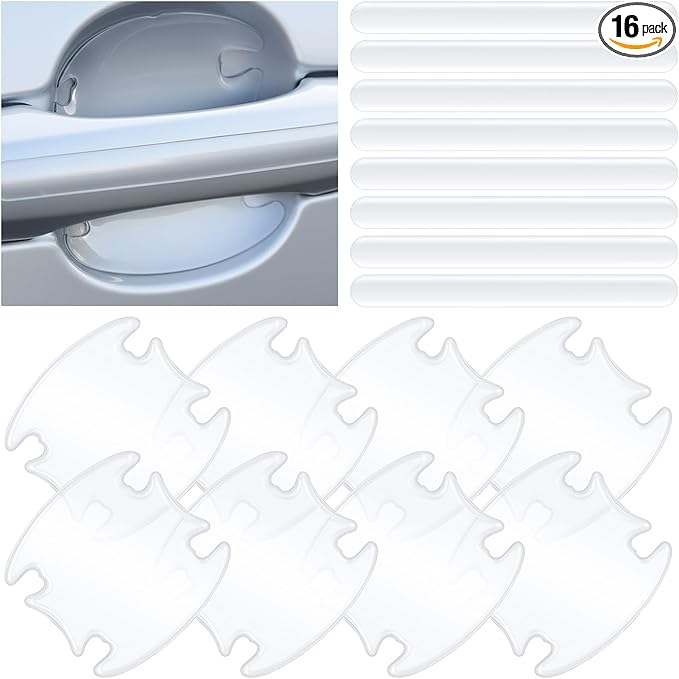 16Pcs Car Door Handle Protectors, Universal Waterproof Anti-Scratches Car Door Cup Protector, Rearview Anti-Collision Bumper Trim Guard Sticker, Transparent