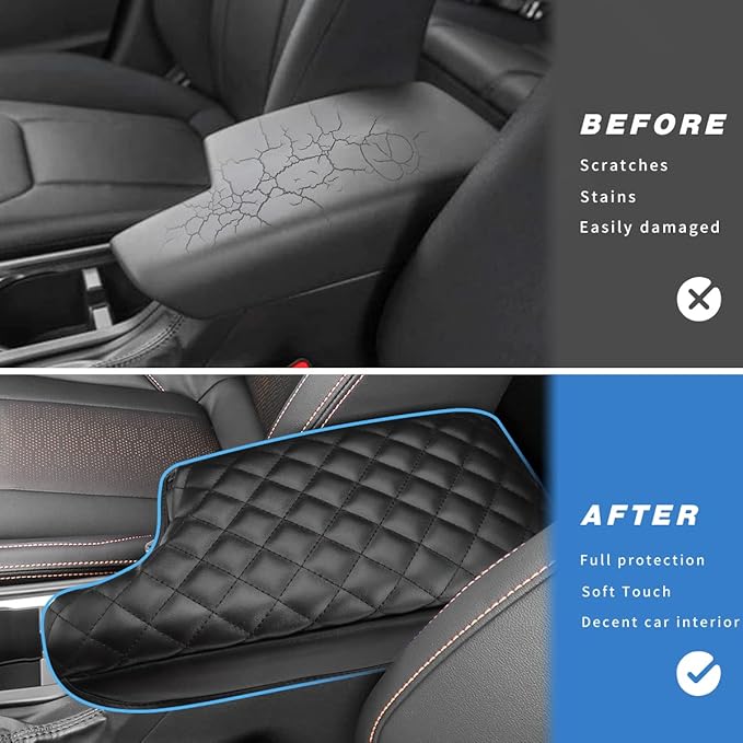 INTGET Car Center Console Armrest Cover for Subaru Crosstrek Accessories 2018-2022 2023 Impreza 2017-2023 Leather Arm Rest Box Lid Cover Seat Protector (Black with Cushion)