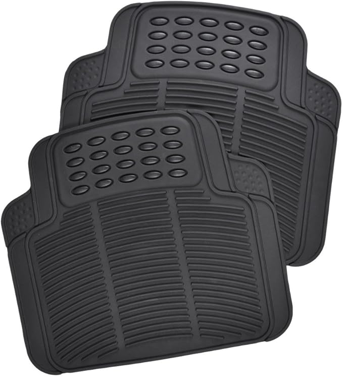 Heavy Duty 4pc Front & Rear Rubber Floor Mats for Car SUV Van & Truck - All Weather Protection Universal Fit