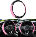 Bling Soft Leather Steering Wheel Cover, 15 Inch Colorful Rhinestones Auto Elastic Steering Wheel Protector, Sparkly Crystal Diamond for Women Girls, Car Accessories for Most Cars (Pink)