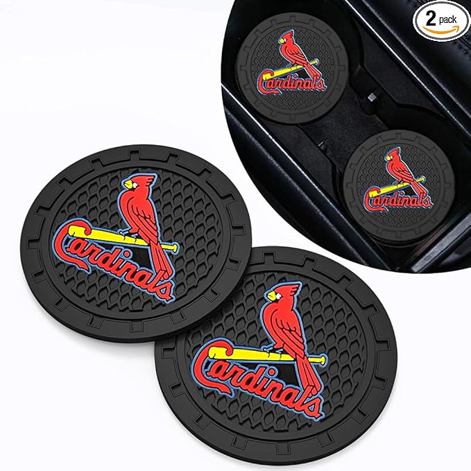 Silicone Cardinals Car Cup Holder Coasters,Baseball Fans Car Coasters for St. Louis Cardinals Fans, Non-Slip Universal Fit Cup Holder Insert