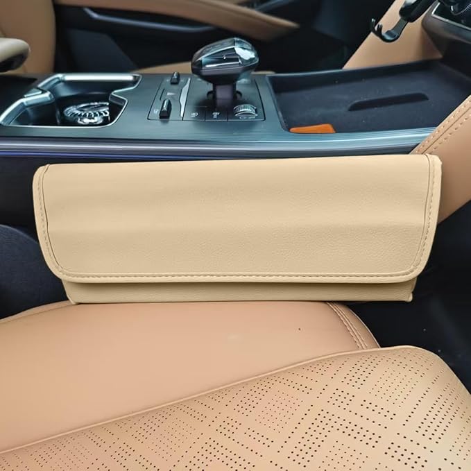 Car Seat Gap Filler Organizer, Leather Waterproof Auto Front Seat Storage Box, Portable Car Seat Side Pocket Organizer, Vehicle Interior Storage Accessory for Phone Glasse Key (Beige/Yellow)