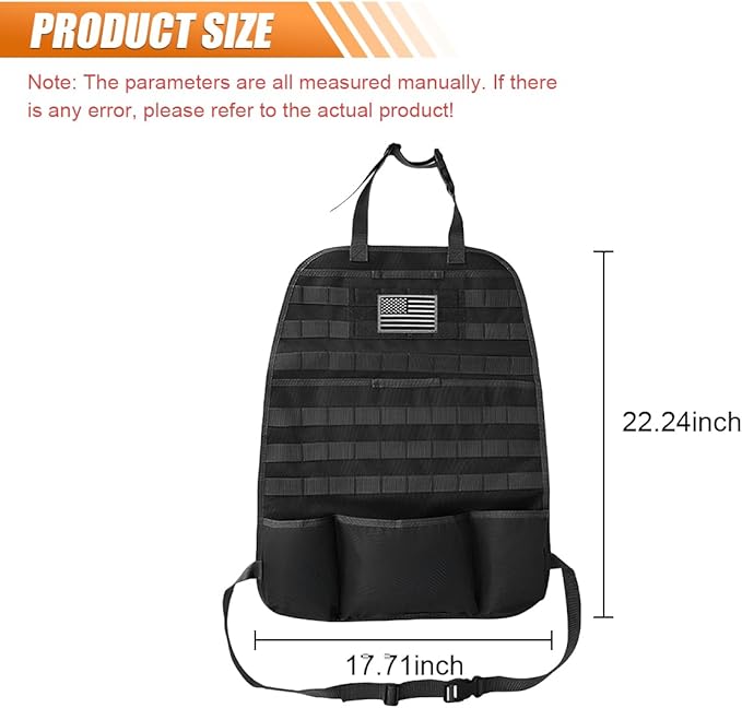 Tactical Molle Car Seat Back Organizer, Vehicle Panel Car Seat Back Cover Protector with 5 Storage Pouch, Universal Backseat Storage Organizer with USA Flag Patch for Car SUV Truck MPV (Black-2 Pcs)
