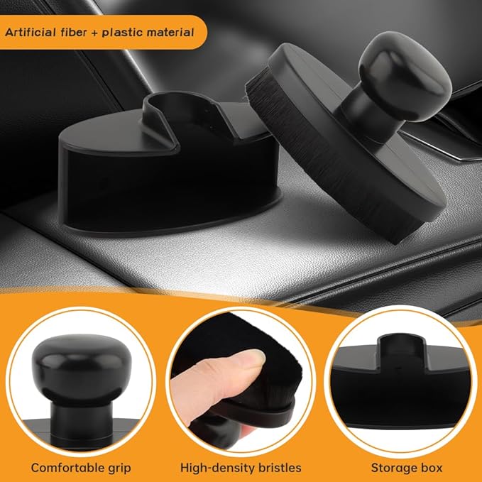 Tire Shine Applicator Brush Kit Large Vegan Tire Dressing Applicator with Car Interior Detailing Brush for Vehicles Tire Shine Polish Wax and Car Interior Cleaning