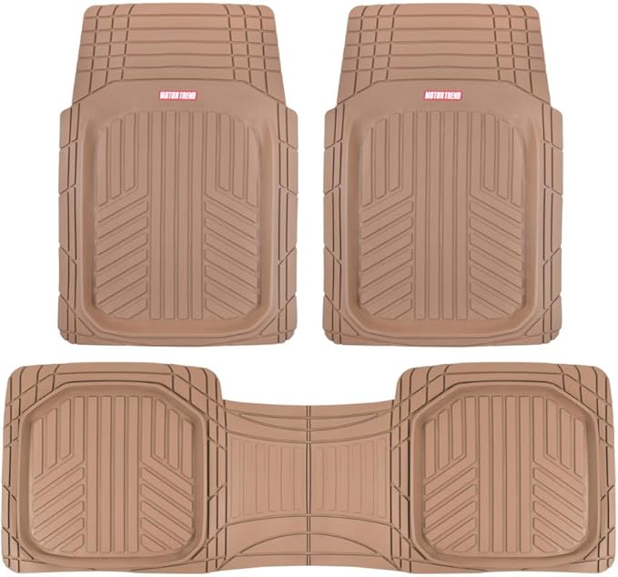 BDK Beige Heavy Duty Front & Rear Rubber Floor Mats Universal Liners for Car SUV Van & Truck, All Weather Protection with Anti-Slip Nibs, Fit Contours of Most Vehicles