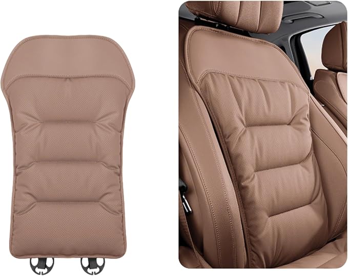 Bzxpk Skin-Friendly & Dirt-Repellent Leather Car Seat Cushion, Non-Slip PU Leather Seat Cover for Car, Office Chair & Travel, Breathable Comfort Cushion (Khaki, Backrest)