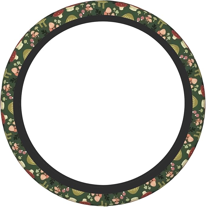 Green Mushrooms Steering Wheel Cover for Women Men Girls, Universal 15 Inch Anti Slip Steering Wheel Protector Car Accessories Interior for Auto Truck SUV