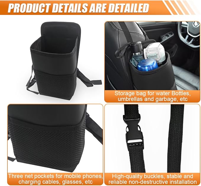 2-in-1 Large Cup Holder, 80 oz Waterproof Car Seat Cup Holder with Mesh Pocket, Car Water Bottle Holder Bag, Vehicle Seat Side Storage Hanging Bag for Bottles & Big Drinks (2PCS)
