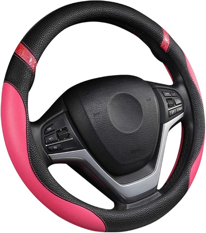 Universal Leather Steering Wheel Cover for Women Steering Wheel Cover for Car 15 inch (Rose)
