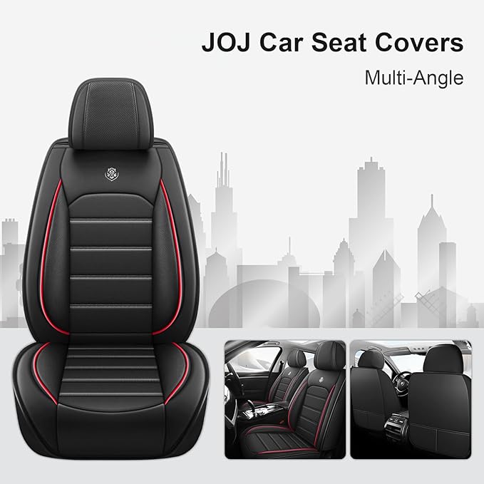 JOJ Car Seat Cover for Suburban Seat Covers for Cars 2002-2026,Leather Waterproof Car Seat Covers Full Set,All Weather Tech Car Seat Protector,8 Seats Black Red