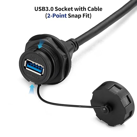 CNLINKO USB 3.0 Connector with 0.3M Cable, Type A Female Panel Mount Receptacle Socket Male Plug Outdoor Waterproof IP67 Industrial Data Power Connector