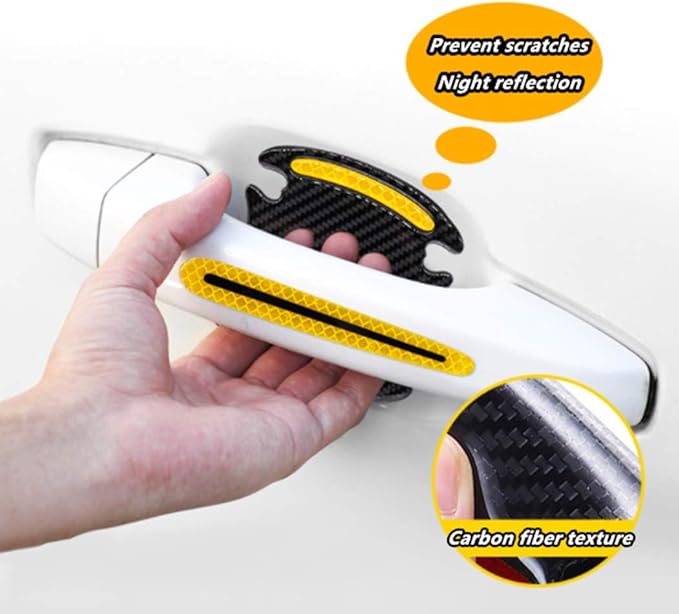 8pcs Universal Carbon Fiber Texture car Door Handle Scratch Protector Door Handle Cover car Handle Protector car Door Protector car Reflective Stickers(Yellow)
