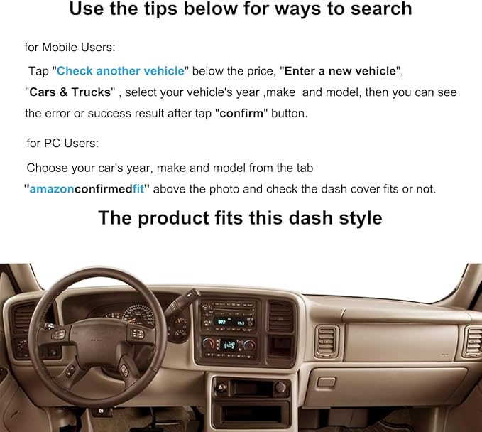 Dash Cover Mat Fit for 1999-2006 GMC Sierra/Chevy Chevrolet Silverado 1500 2500 3500 HD,2000-2006 GMC Yukon/Yukon XL/Chevy Suburban Tahoe Avalanche,Dashboard Pad Carpet Protector (99-06,Beige) Y44