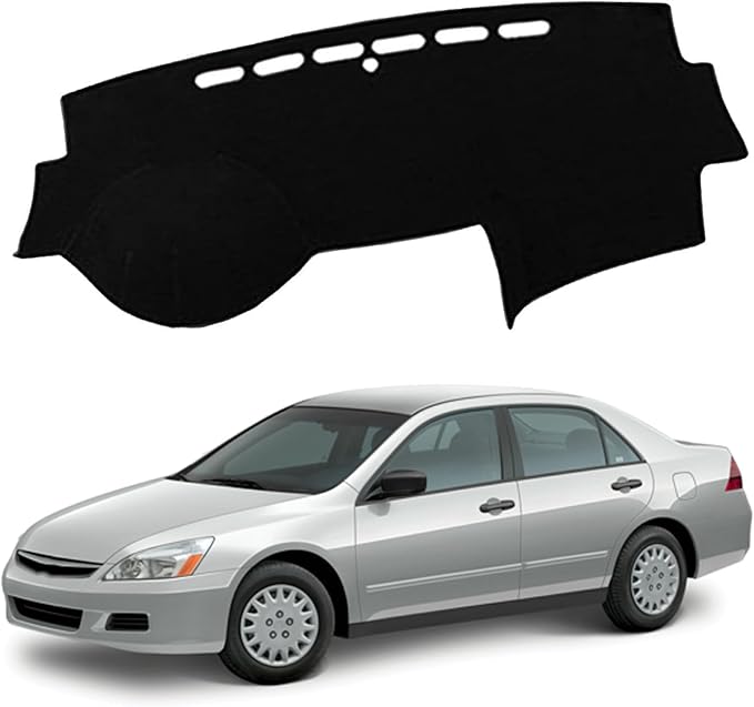 Upgraded Dash Mat for 2003-2007 Honda Accord Polyester Dash Board UV Protection Non-Slip Windshield Reflective Dash Cover Interior Accessory Black